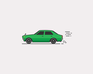 Minimalist illustration of green toyota corolla ke30 car retro classic car flat vector 70s model