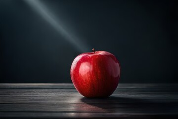 red apple on wooden table