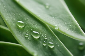 Macro extreme close-up shot of sage green plant with gel and water. Abstract natural background 