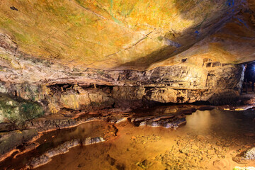 St. Beatus Caves with stalactites and stalagmites below Beatenberg near Interlaken in Bern canton in Switzerland