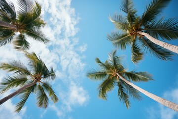 Fototapeta na wymiar Palm Trees from Below: Natural Tropical Skyline