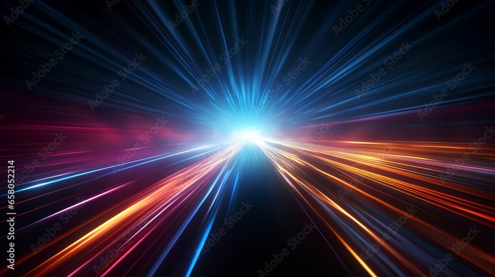 Poster data speed lines on a dark background, representing the concept of optical cables and high internet 