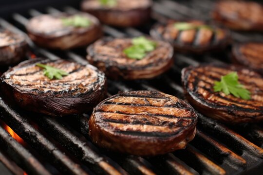 Grilled Portobello Mushrooms On Barbecue Grille