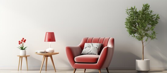 illustration of a Scandinavian interior with a red armchair and sofa