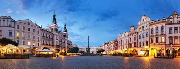 Fotobehang Pardubice at night, panorama of main square, Czech Republic © TTstudio