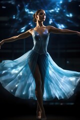 Fototapeta premium A ballet dancer dressed with blue transparent dress floating in the air.