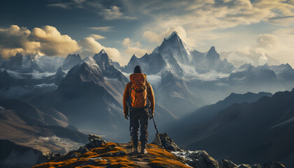 Cloud-Kissed Horizon: Explorer's Tranquil Mountain Vista