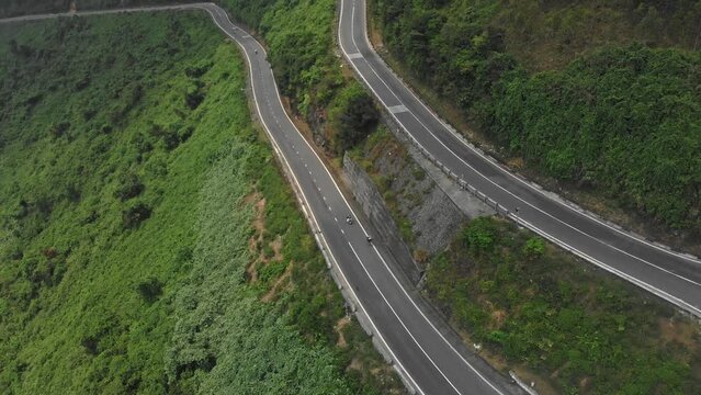 Drone view of famous Hai van pass during a cloudy day, aerial