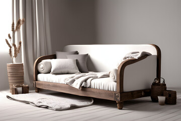 Interior props, bed, sofa, white, gray, brown, cute