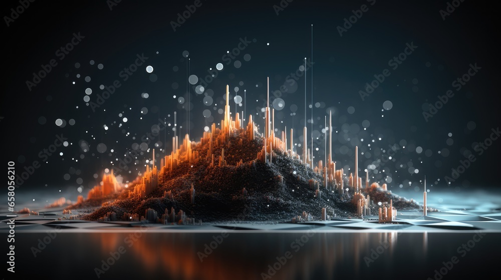 Poster abstract line chart with micro particles background.