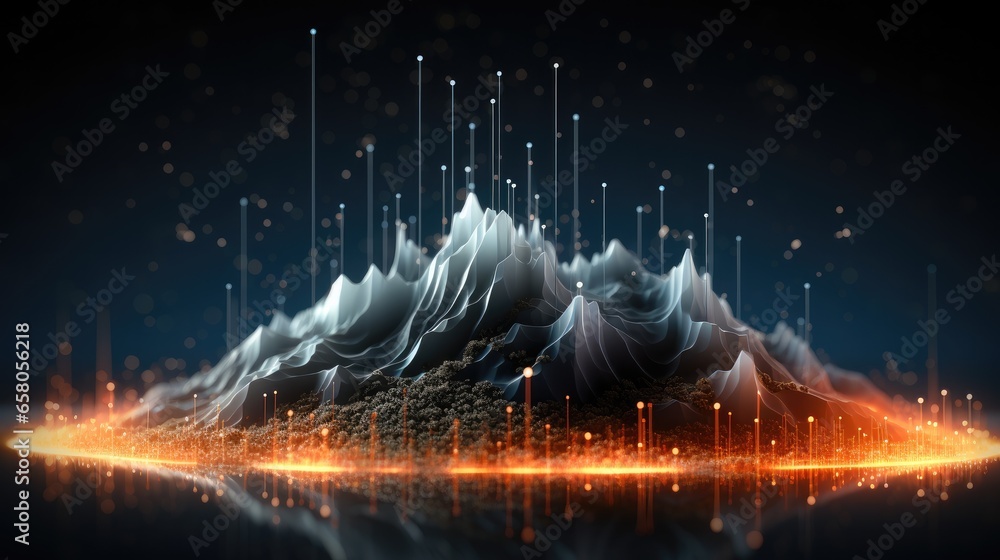 Poster abstract line chart with micro particles background.