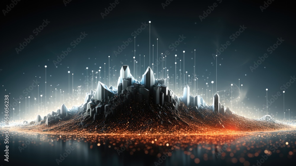 Poster abstract line chart with micro particles background.
