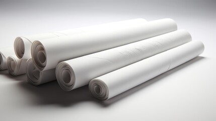 A simple and clean image of a stack of rolled up white papers on a white background. The papers are arranged in a pyramid-like shape with different sizes, creating a sense of order and balance. The