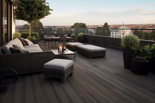 Outdoor terrace with composite decking. Generative AI