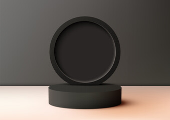 3D Black Podium Stand with Circle Backdrop