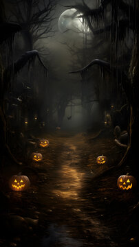 Eerie Halloween Woods, Illustration, llustration, Eerie Halloween Woods, created with the help of AI