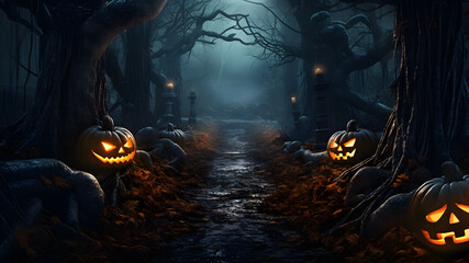 Illustration, Spooky Halloween Forest, created with the help of AI
