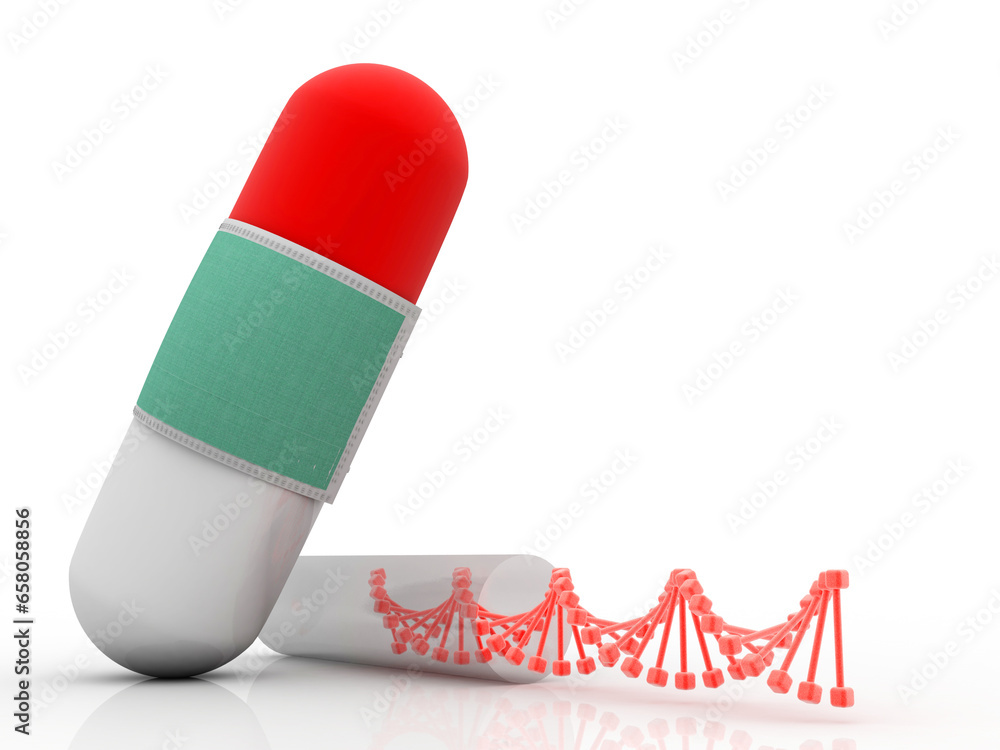 Poster 3d render of dna structure with capsule