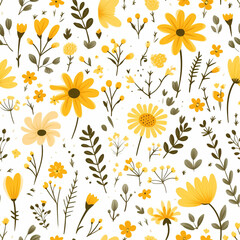 Cheerful Floral Garden Daisy Digital Paper Seamless Patterns Background