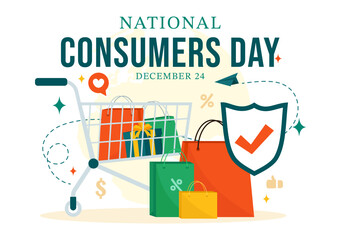 National Consumer Day Vector Illustration with Shopping Cart and Paper Bag for Promotion, Banner or Poster in Flat Cartoon background Design