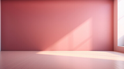 Beautiful original background image of an empty space in pink tones with a play of light and shadow on the wall and floor for design or creative work. - obrazy, fototapety, plakaty