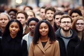 a group of diverse people standing next to each other in a crowd