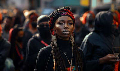 In a powerful display of unity, a diverse group of women gathers at a city protest, passionately advocating for their rights and equality, standing as a beacon of empowerment and social change. - obrazy, fototapety, plakaty