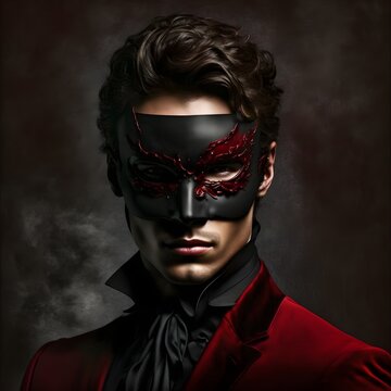 a black mask hot male satin a deep rich red 