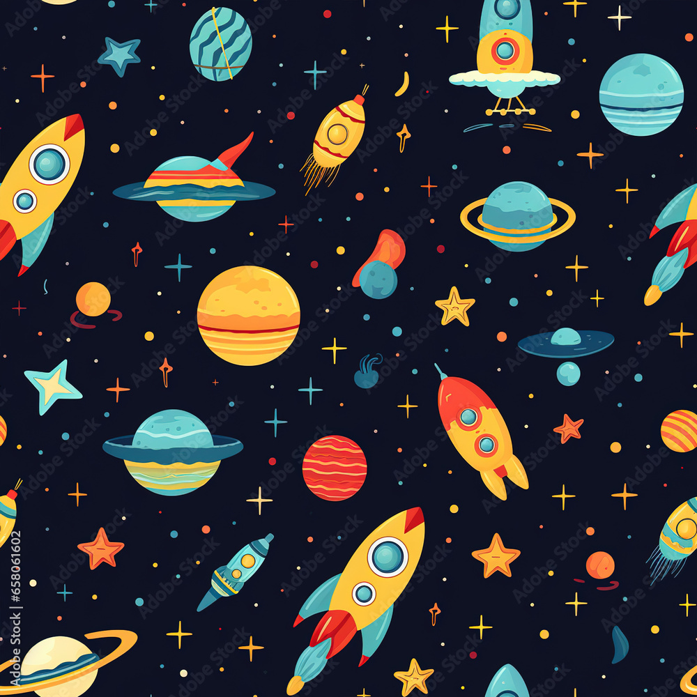 Poster outer space adventure digital paper seamless patterns background
