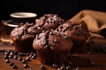 dark chocolate muffins on a brown background