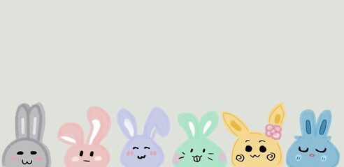 easter bunny Many colors lined up on a purple background