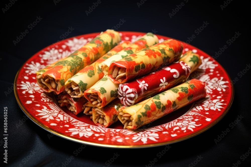 Wall mural photograph of christmas crackers on a festive plate