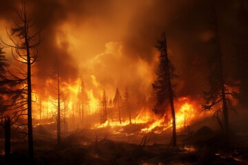Generative AI problem of forest fires, climate change and global warming. Wildfire. Hell on earth.
