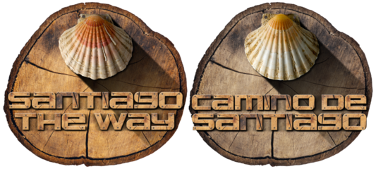Camino De Santiago (Saint James), pilgrimage wooden symbols of Santiago de Compostela with seashells, isolated on white or transparent background, png.