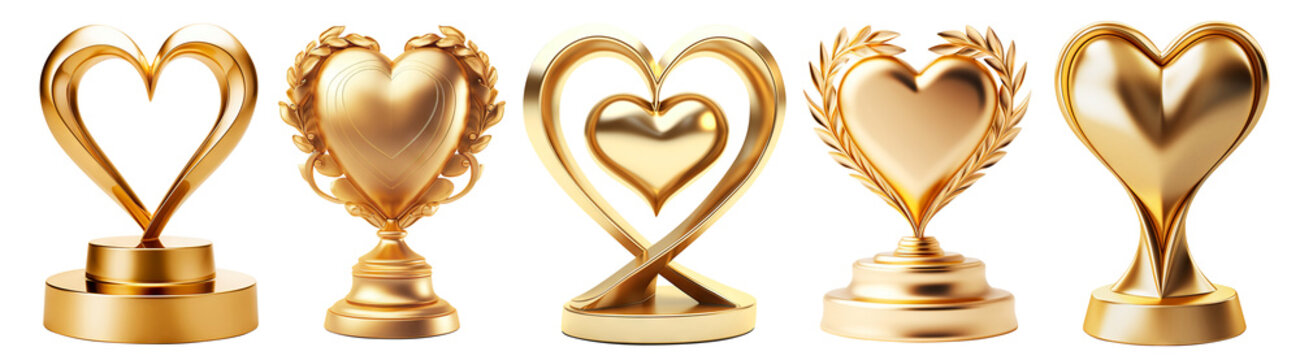 Golden love heart award trophies, cut out