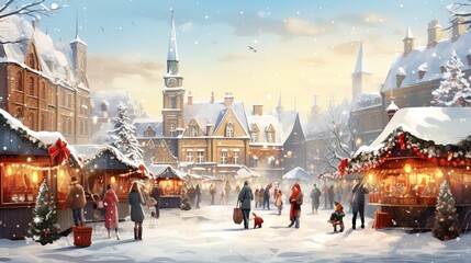 A Bustling Winter Market in a Quaint European Town Square