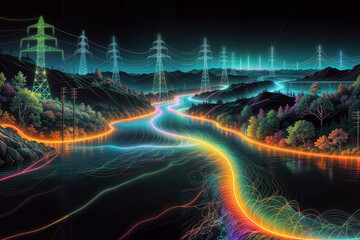 A colorful drawing of a smart grid and neon lines
