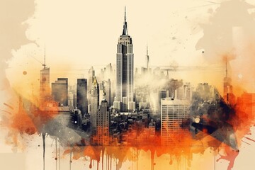 Abstract illustration of New York with a double exposure effect. Generative AI
