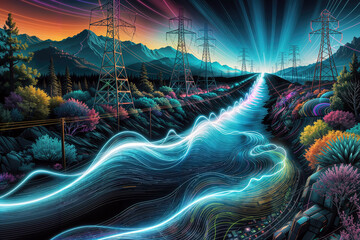 A colorful drawing of an electric river