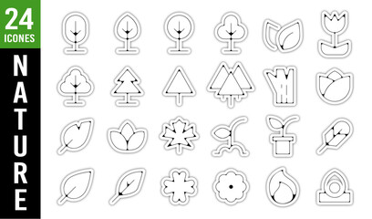 Planche collection pictogrammes icônes et symboles feuilles, arbres et nature