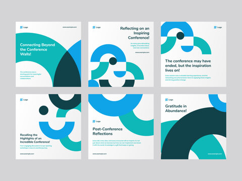 Social Media Post Feed & Square Banner Template adorned with a Blue Circle Pattern. Immerse your audience in the dynamic energy of conferences with this stylish design. 