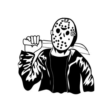 Black and white Jason mask horror illustration