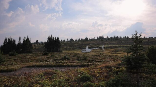 Helicopter Robinson R44 Raven Spinning rotor blades take off aviation
