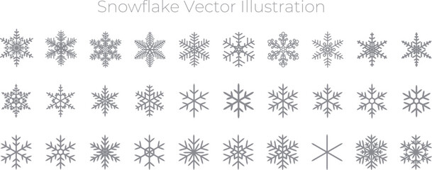 シルバーの雪の結晶のベクターイラストセット