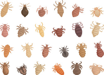 Lice icons set cartoon vector. Nature parasite. Insect head - obrazy, fototapety, plakaty