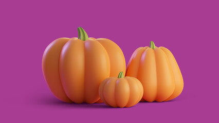 Autumn orange pumpkin on a pinkish backdrop. Halloween and thanksgiving background. 3D Rendering Illustration