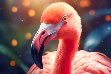 Foto op Plexiglas anti-reflex Pink flamingo in the forest. Wildlife scene from tropics © JetHuynh
