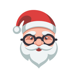 Santa Claus face. Cute cartoon head of Santa in a hat. Christmas icon