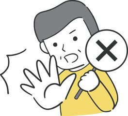 プレートと手でバツを表現する年配男性のイラスト素材