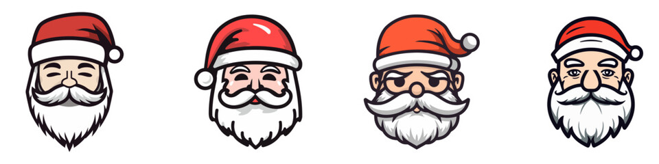 Santa Claus face. Christmas icons set. Cute cartoon head of Santa